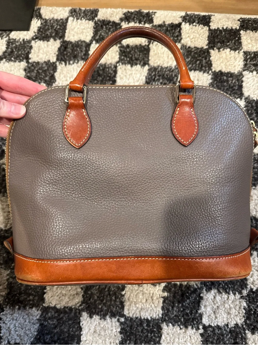 Dooney & Bourke Elephant Gray Pebble Grain Leather Zip Dome Satchel Bag